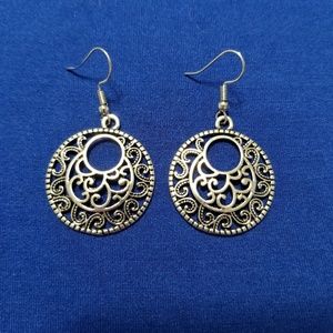 Silver Round Circle Open Vibe Drop Earrings